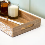 Floral White Wash Mango Wood Serving Tray