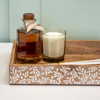Floral White Wash Mango Wood Serving Tray