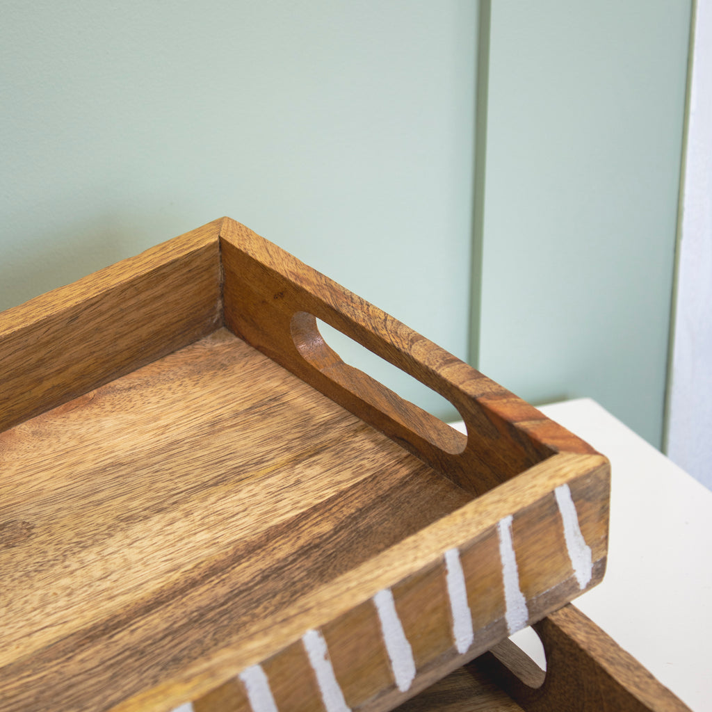 Striped White Wash Mango Wood Serving Tray