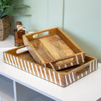 Striped White Wash Mango Wood Serving Tray