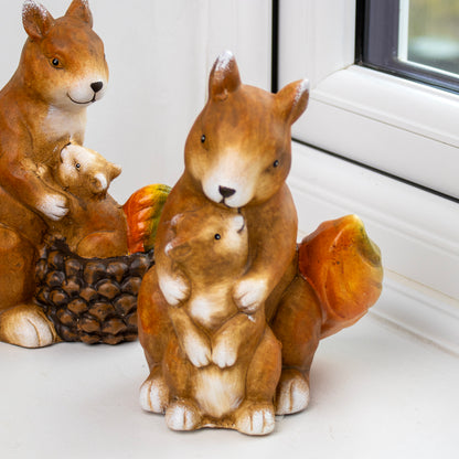 Set Of 2 Squirrel With Baby Figurines