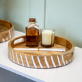 Round Stripe White Wash Mango Wood Serving Tray