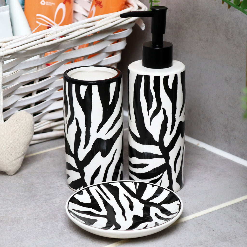 3pc Zebra Bathroom Accessory Set