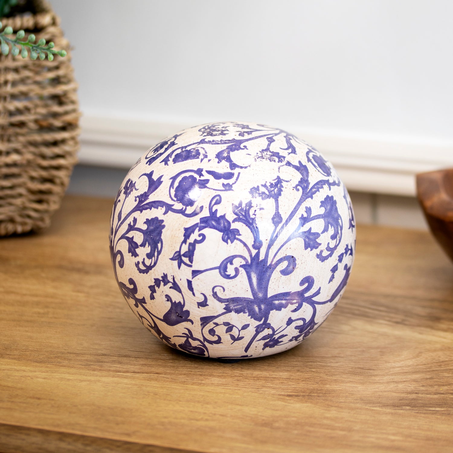 Set Of 3 Scrollwork Crackle Glaze Decorative Balls