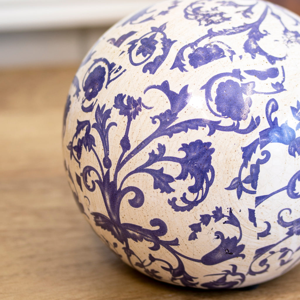 Set Of 3 Scrollwork Crackle Glaze Decorative Balls