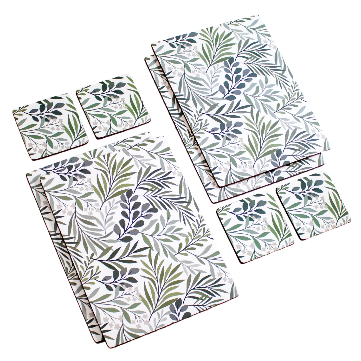 Set Of 4 Botanical Leaf Placemats and Coasters