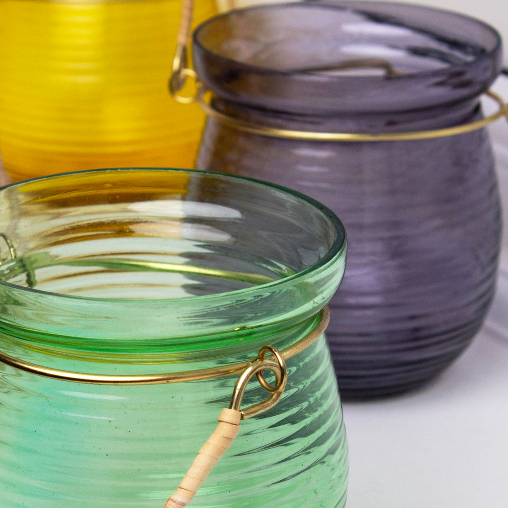 Set Of 4 Warm Fluted Glass Tea Light Holders