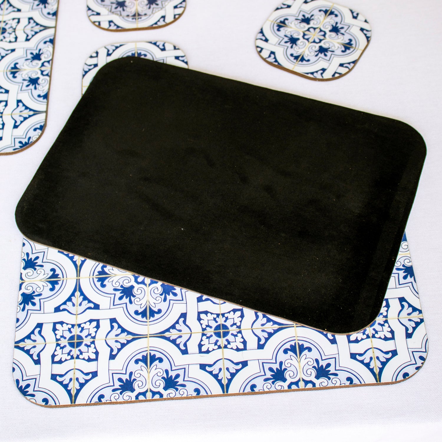 Set Of 4 Mediterranean Tile Velvetback Placemats and Coasters