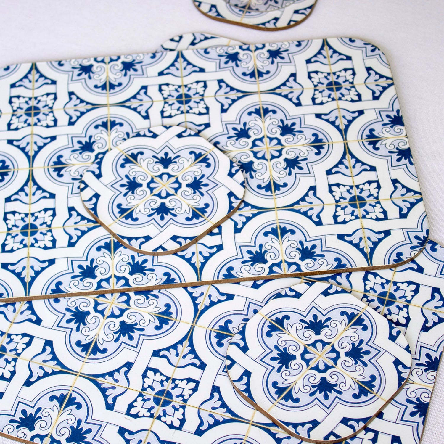 Set Of 4 Mediterranean Tile Velvetback Placemats and Coasters