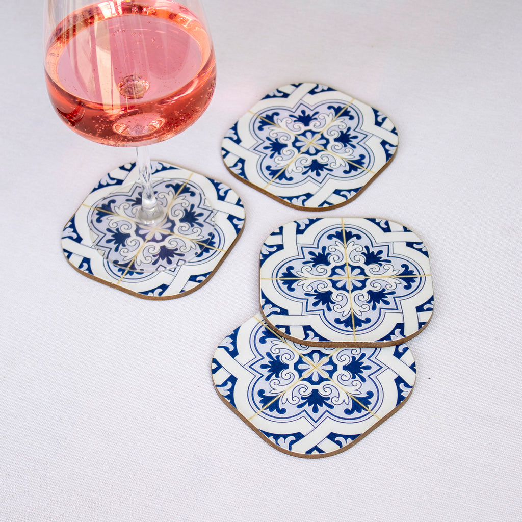 Set Of 4 Mediterranean Tile Velvetback Placemats and Coasters