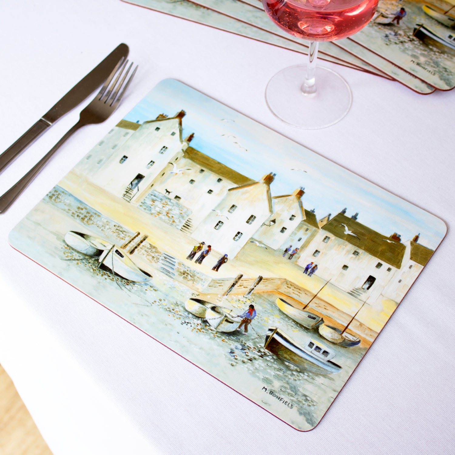 Set Of 6 Cornish Harbour Placemats and Coasters