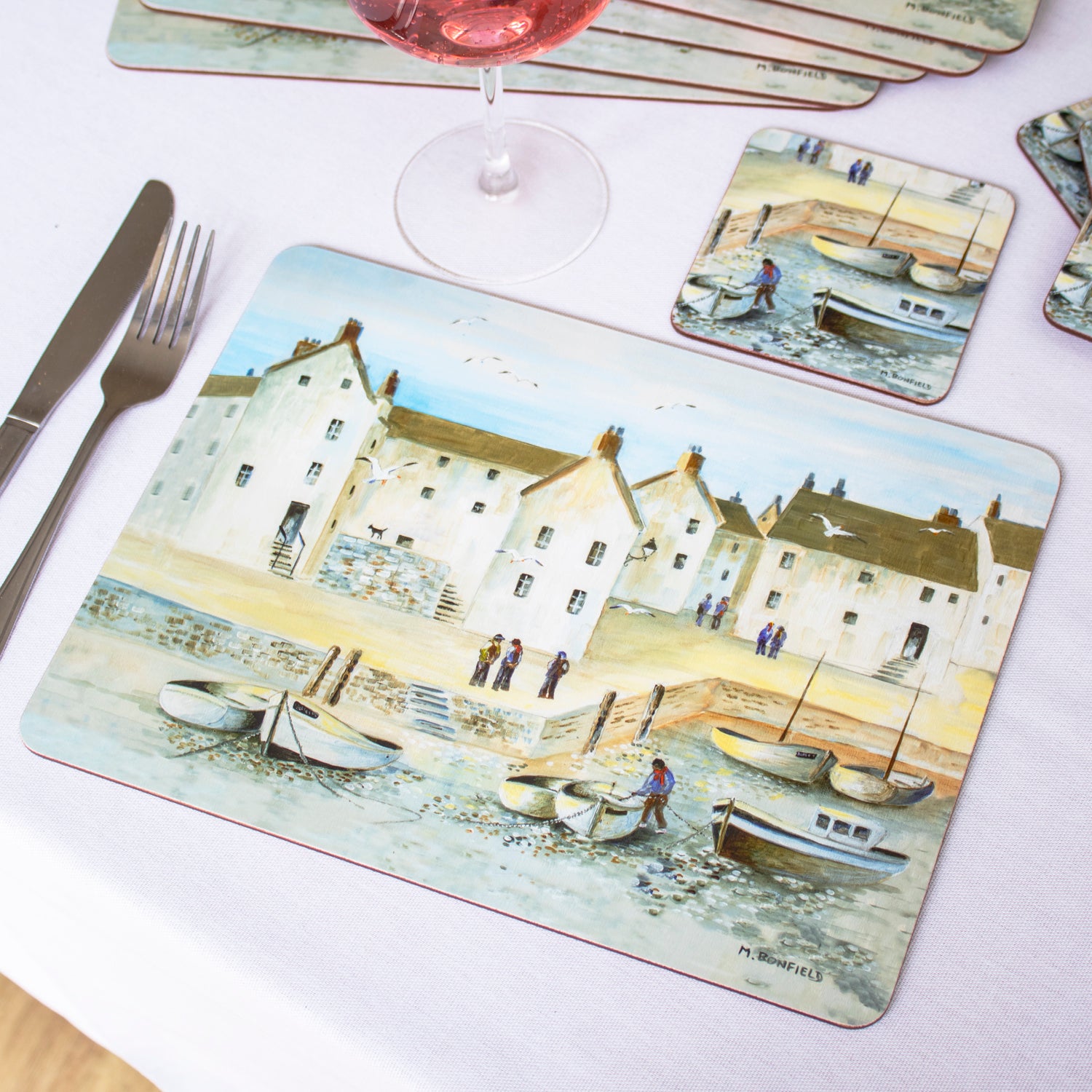Set Of 6 Cornish Harbour Placemats and Coasters