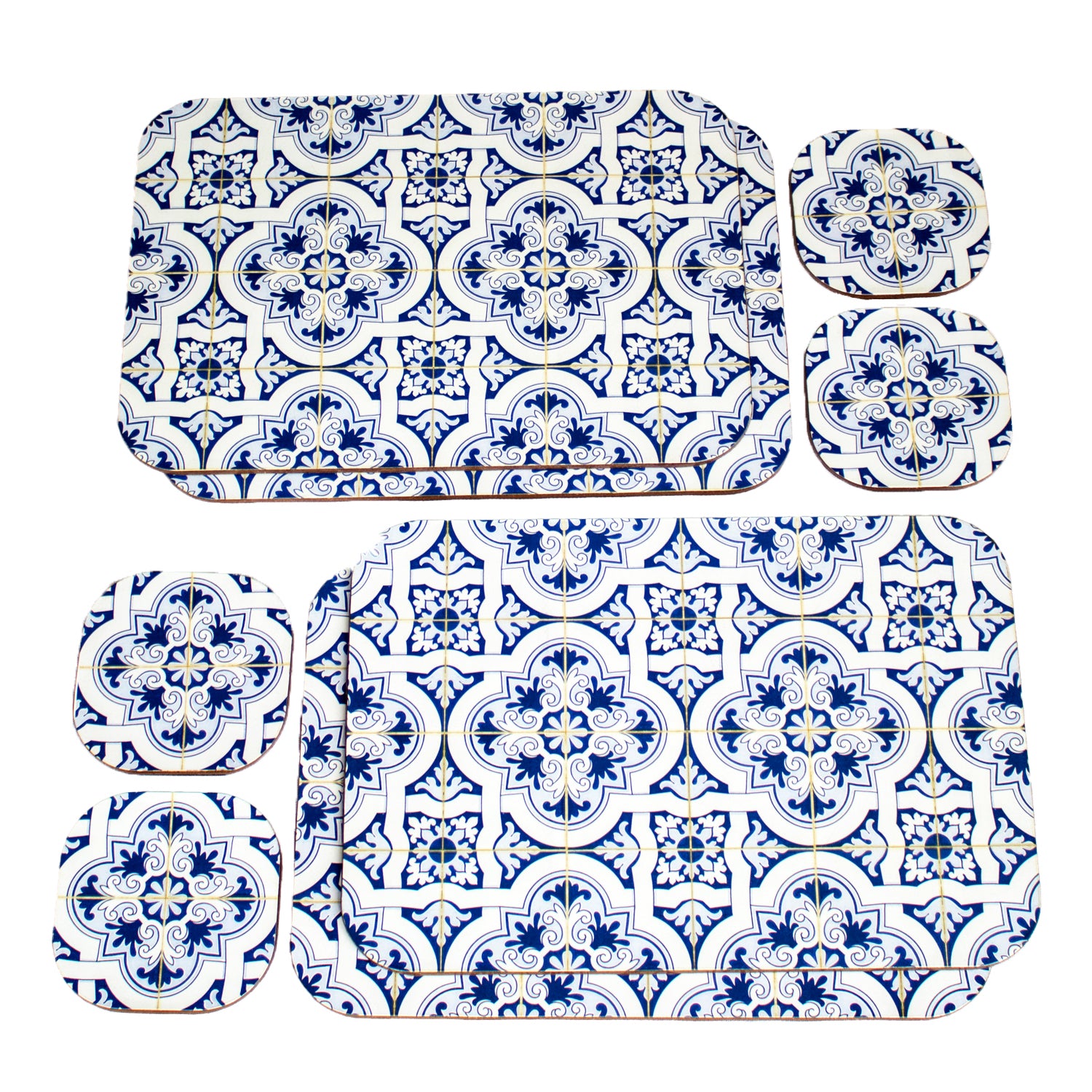 Set Of 4 Mediterranean Tile Velvetback Placemats and Coasters