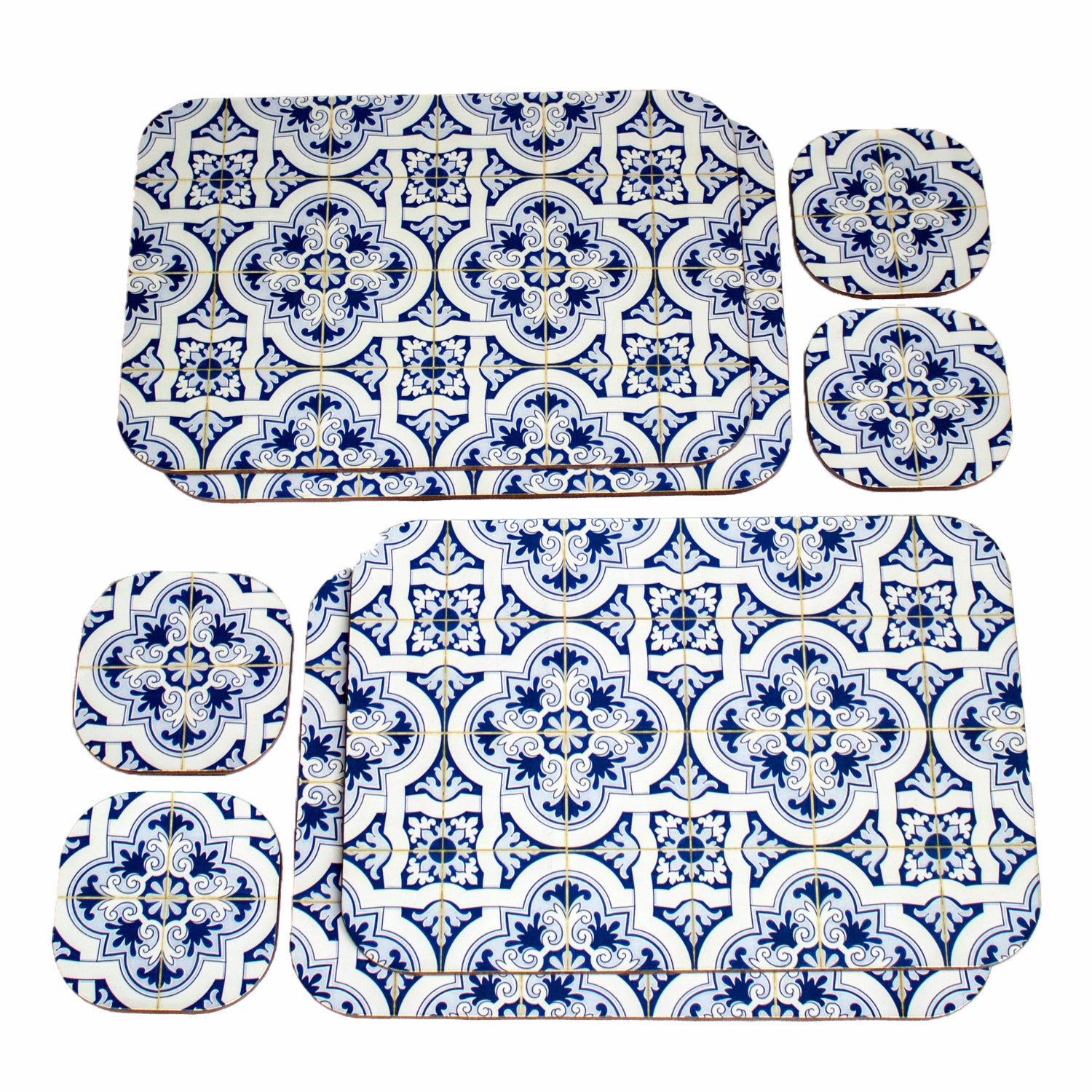 Set Of 4 Mediterranean Tile Velvetback Placemats and Coasters