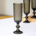 Set Of 4 Diamond Glass Champagne Flutes