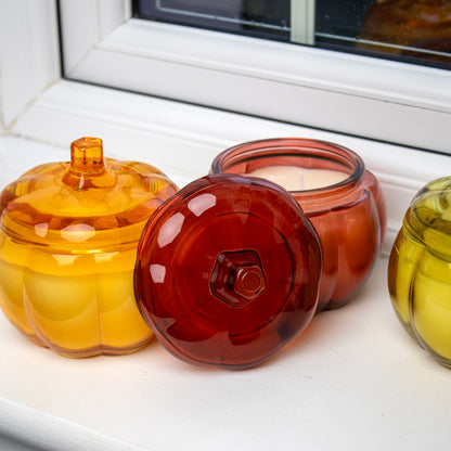 Set Of 3 Pumpkin Glass Scented Candles