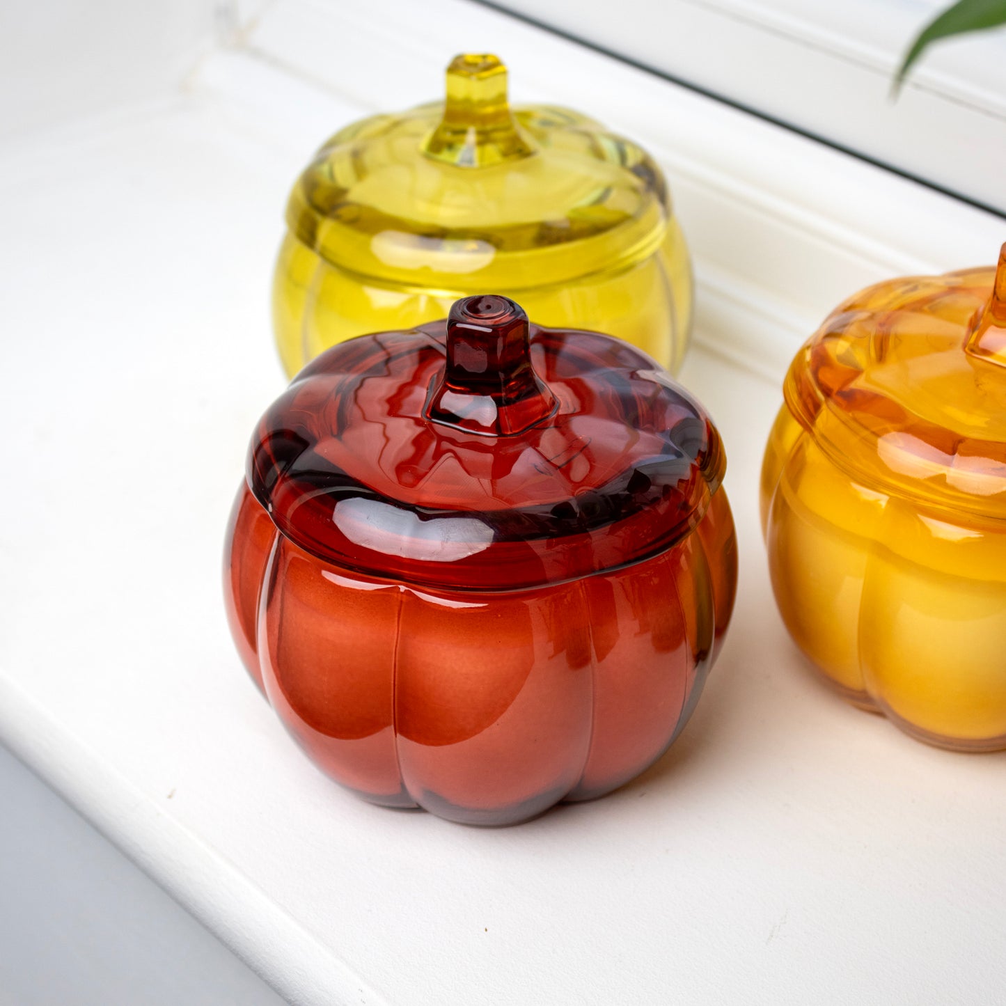 Set Of 3 Pumpkin Glass Scented Candles