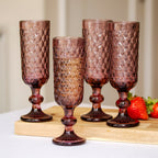 Set Of 4 Diamond Glass Champagne Flutes