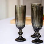 Set Of 4 Ridged Glass Champagne Flutes