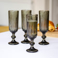 Set Of 4 Ridged Glass Champagne Flutes