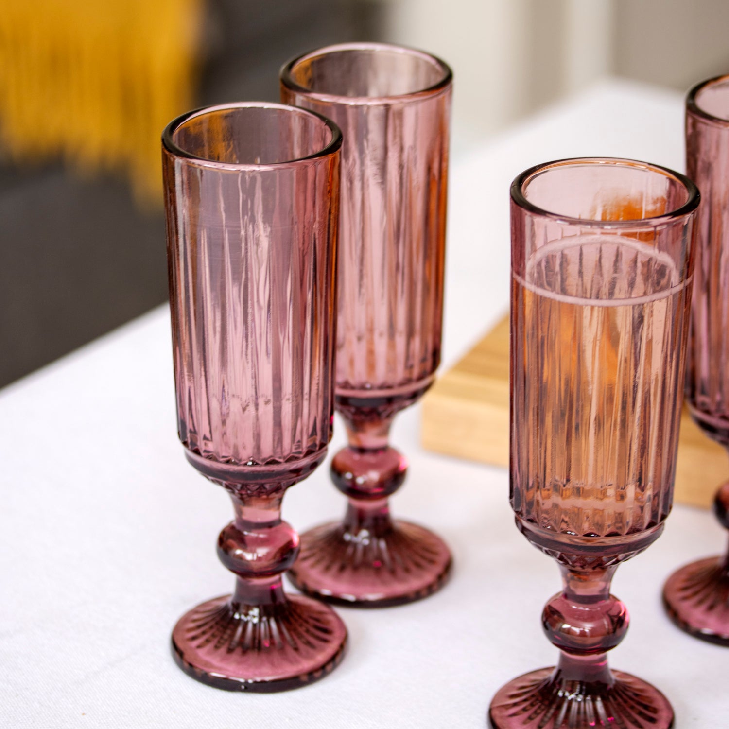Set Of 4 Ridged Glass Champagne Flutes
