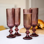 Set Of 4 Ridged Glass Champagne Flutes