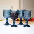 Set Of 4 Diamond Glass Wine Goblets