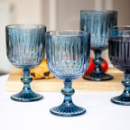 Set Of 4 Ridged Glass Wine Goblets