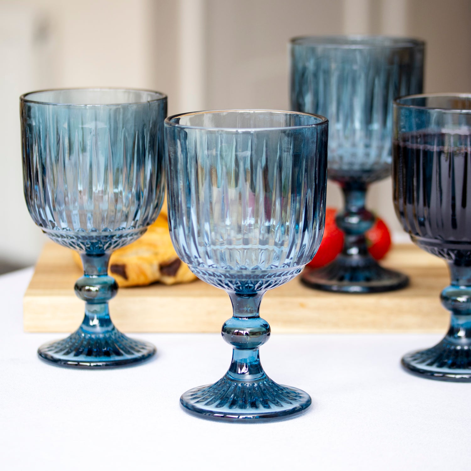 Set Of 4 Ridged Glass Wine Goblets
