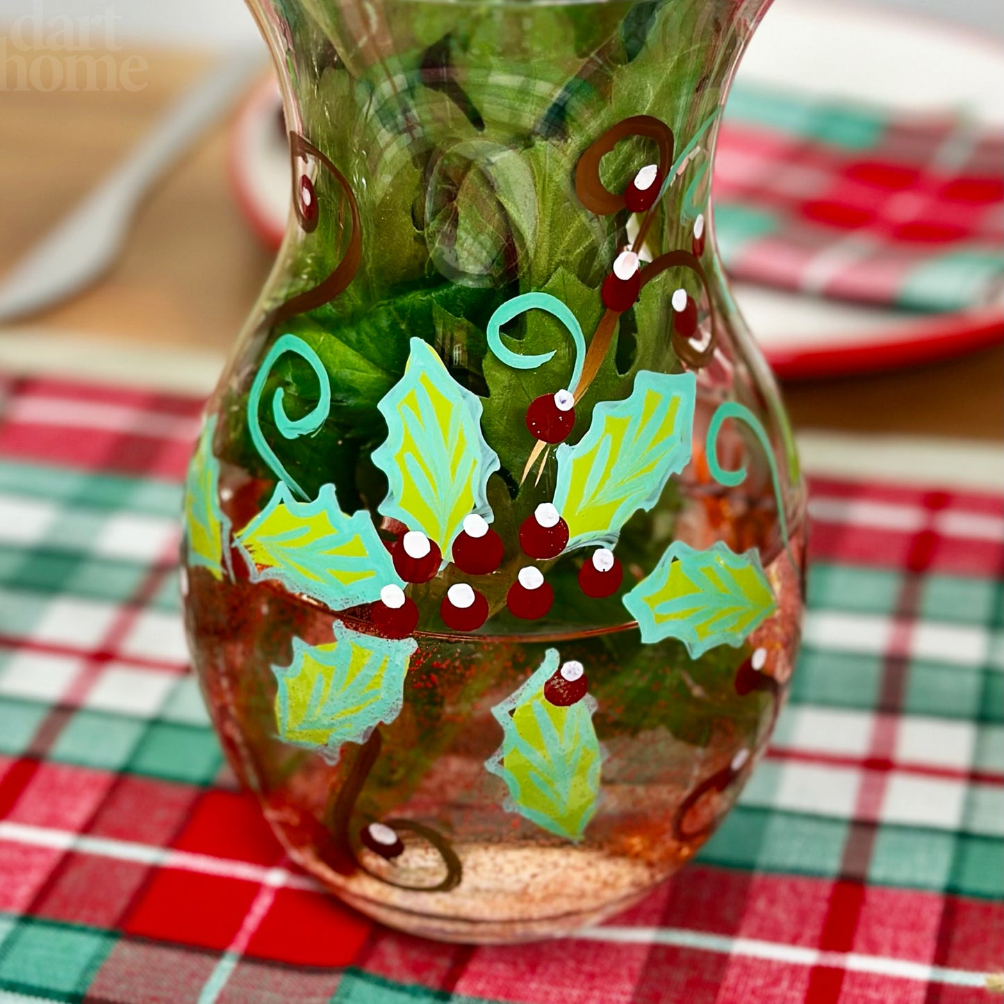 Hand Painted Christmas Hollyberry Vase