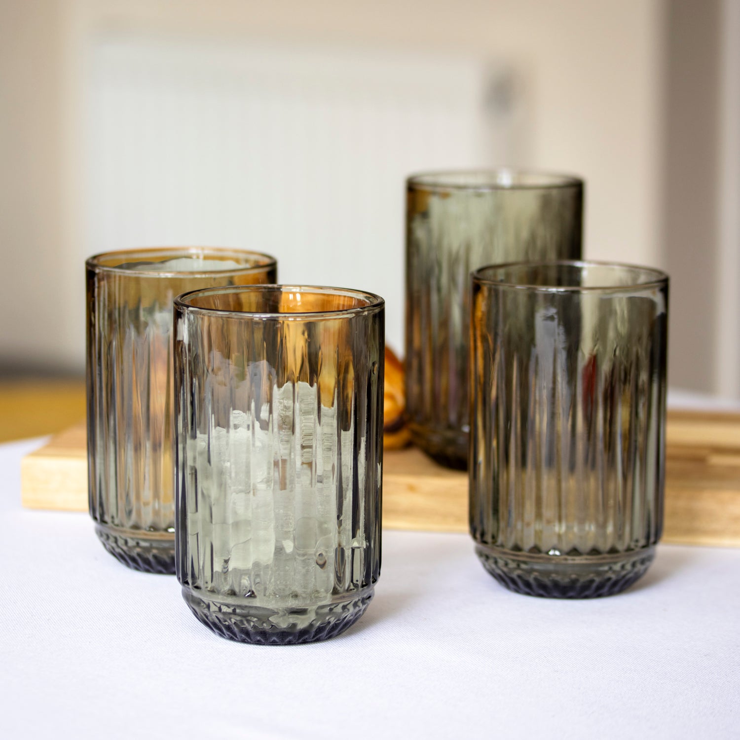 Set Of 4 Ridged Glass Tumblers