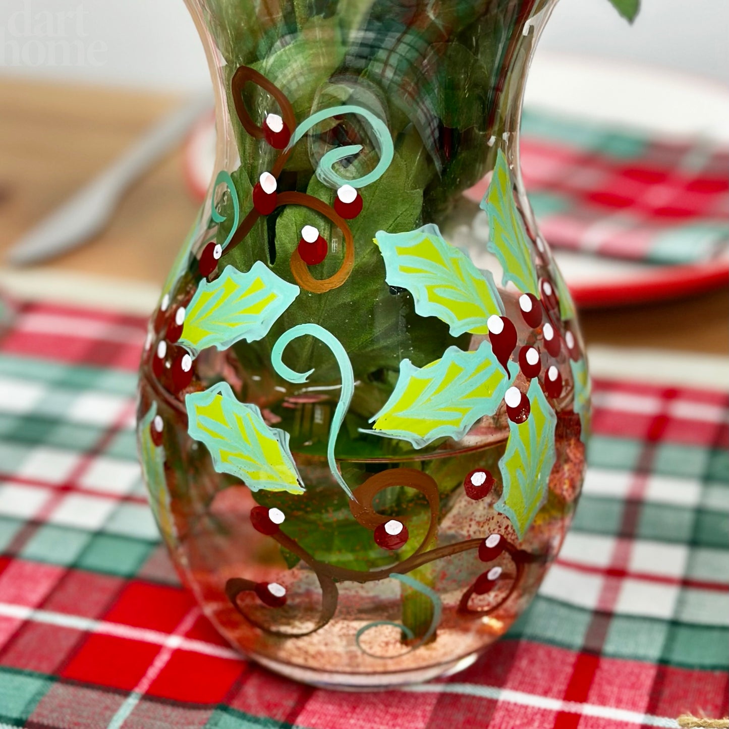 Hand Painted Christmas Hollyberry Vase