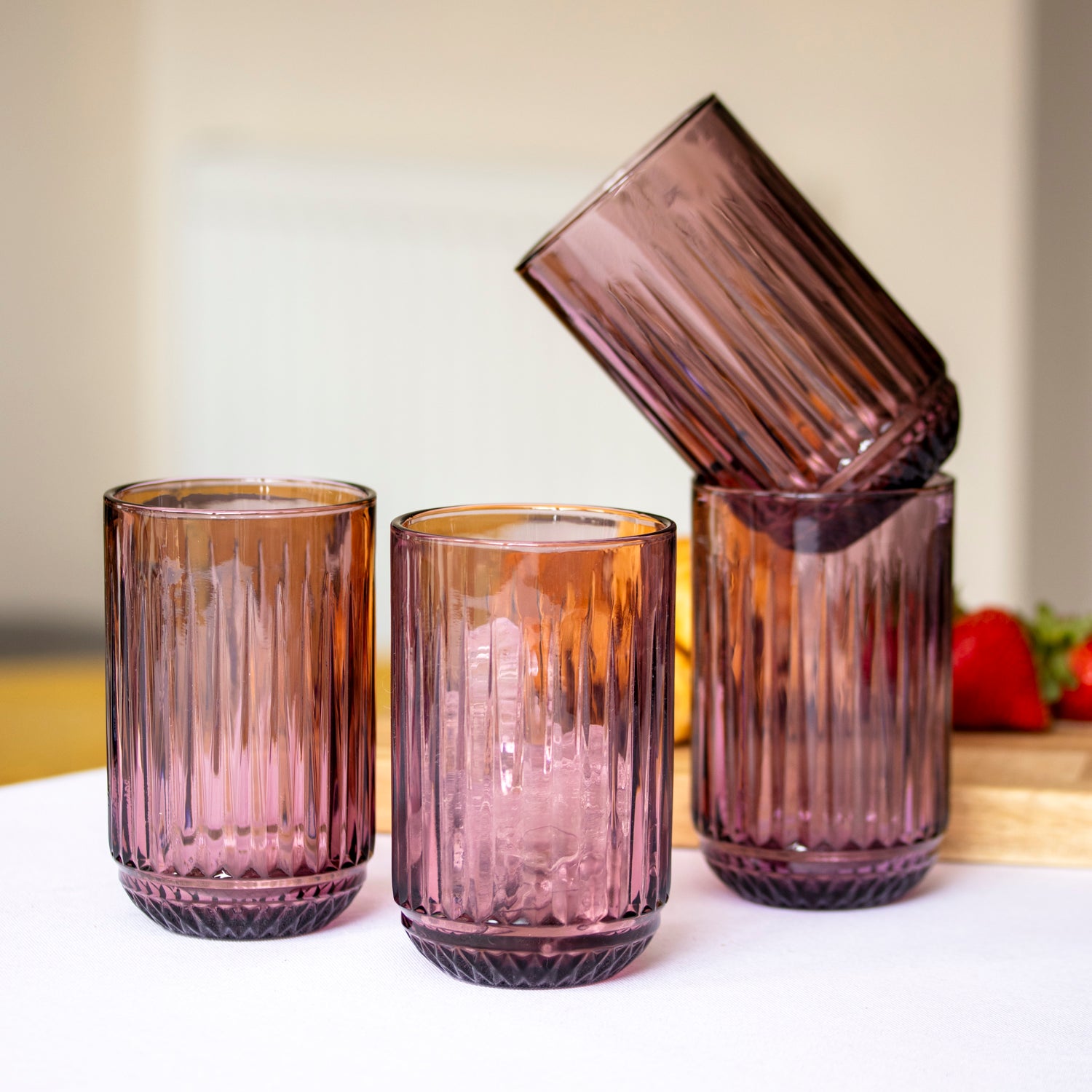 Set Of 4 Ridged Glass Tumblers