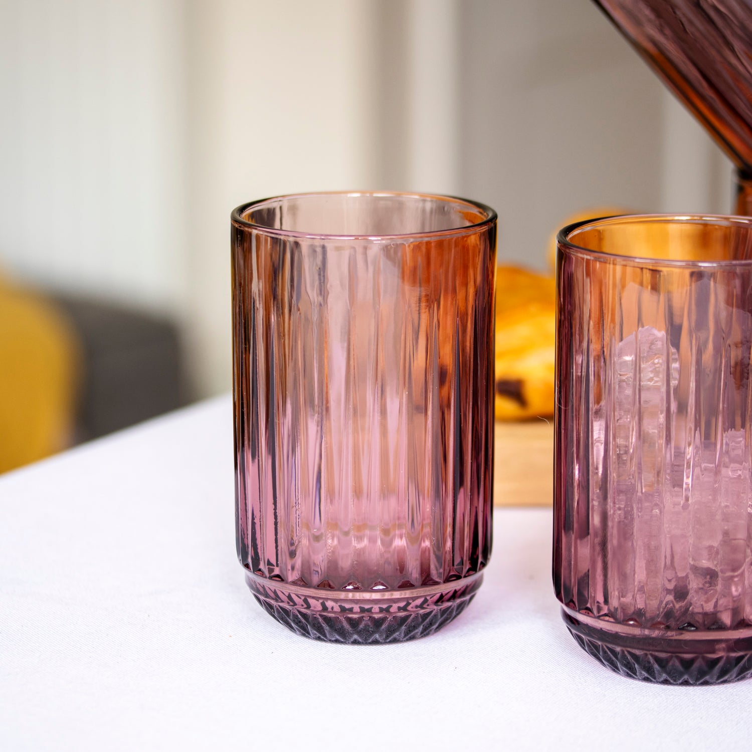Set Of 4 Ridged Glass Tumblers