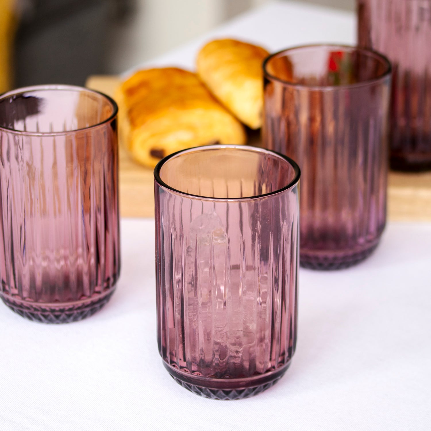 Set Of 4 Ridged Glass Tumblers