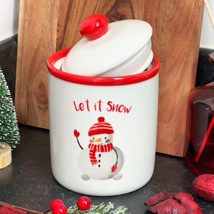 Ceramic Let It Snow Storage Jar