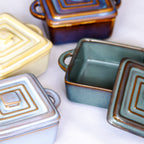 Set Of 4 Square Reactive Glaze Mini Casserole Dishes