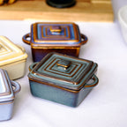 Set Of 4 Square Reactive Glaze Mini Casserole Dishes