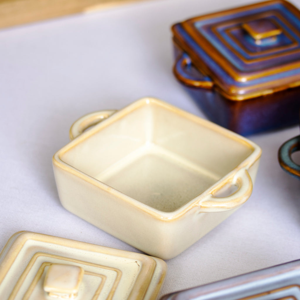 Set Of 4 Square Reactive Glaze Mini Casserole Dishes