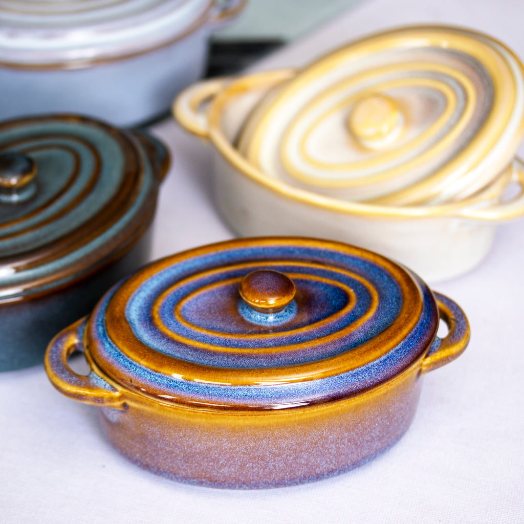 Set Of 4 Oval Reactive Glaze Mini Casserole Dishes