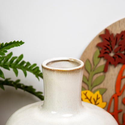 Reactive Off White Glaze Wide Bottle Vase