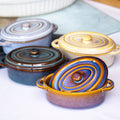 Set Of 4 Oval Reactive Glaze Mini Casserole Dishes