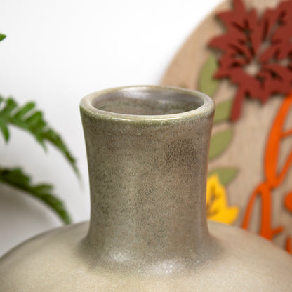 Reactive Green Glaze Wide Bottle Vase