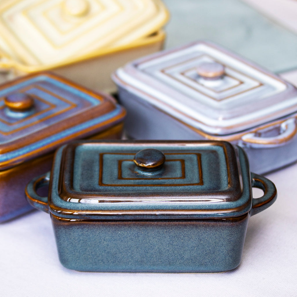 Set Of 4 Rectangle Reactive Glaze Mini Casserole Dishes