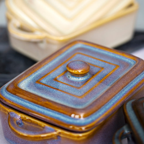 Set Of 4 Rectangle Reactive Glaze Mini Casserole Dishes