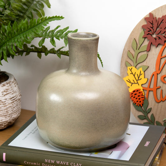 Reactive Green Glaze Wide Bottle Vase