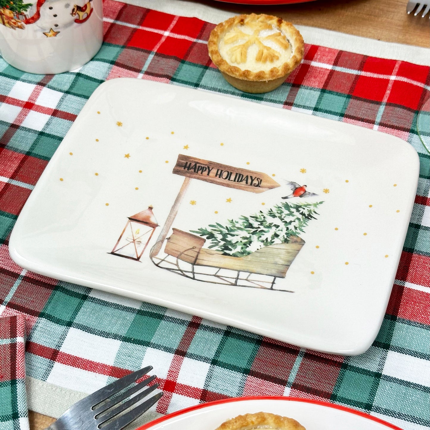 Ceramic Winter Sleigh Christmas Platter