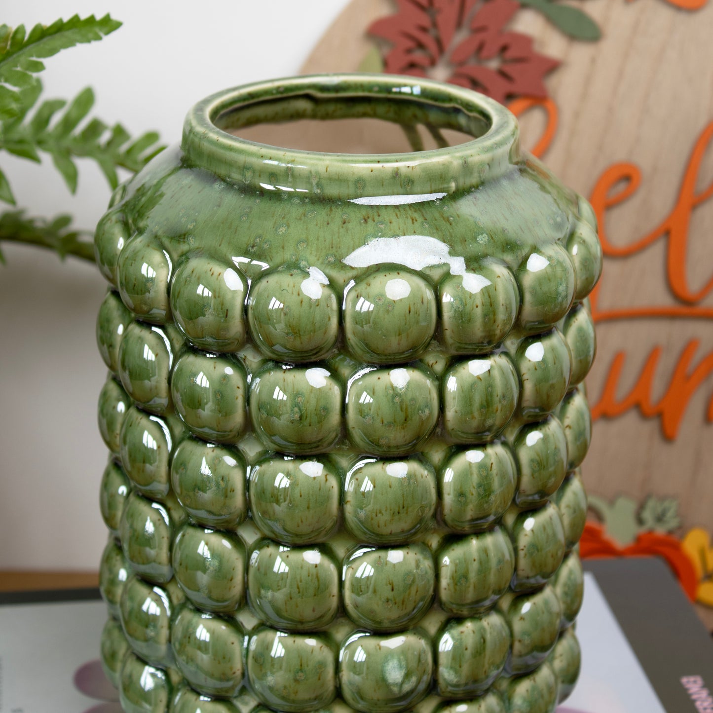 Green Crackle Ceramic Bobble Vase