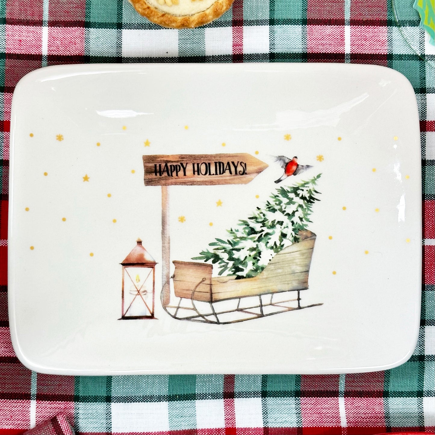 Ceramic Winter Sleigh Christmas Platter