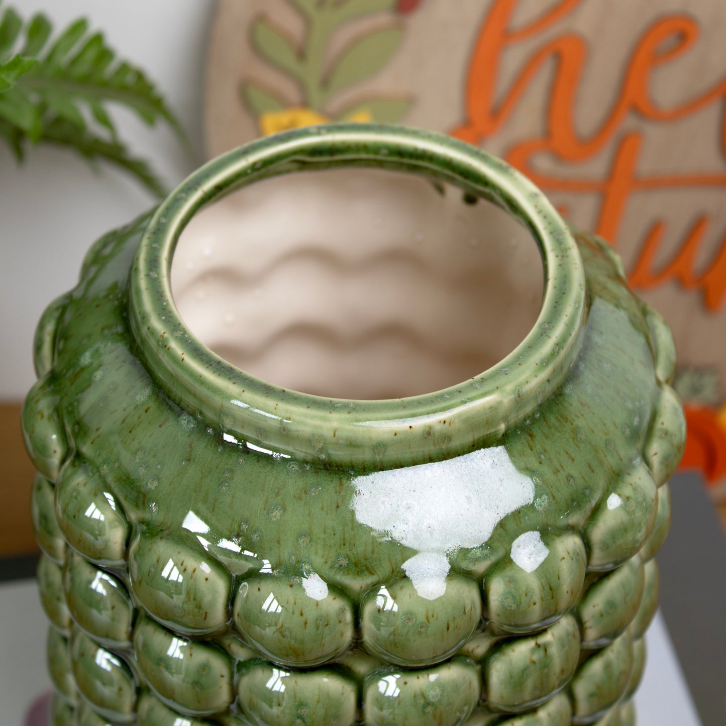 Green Crackle Ceramic Bobble Vase